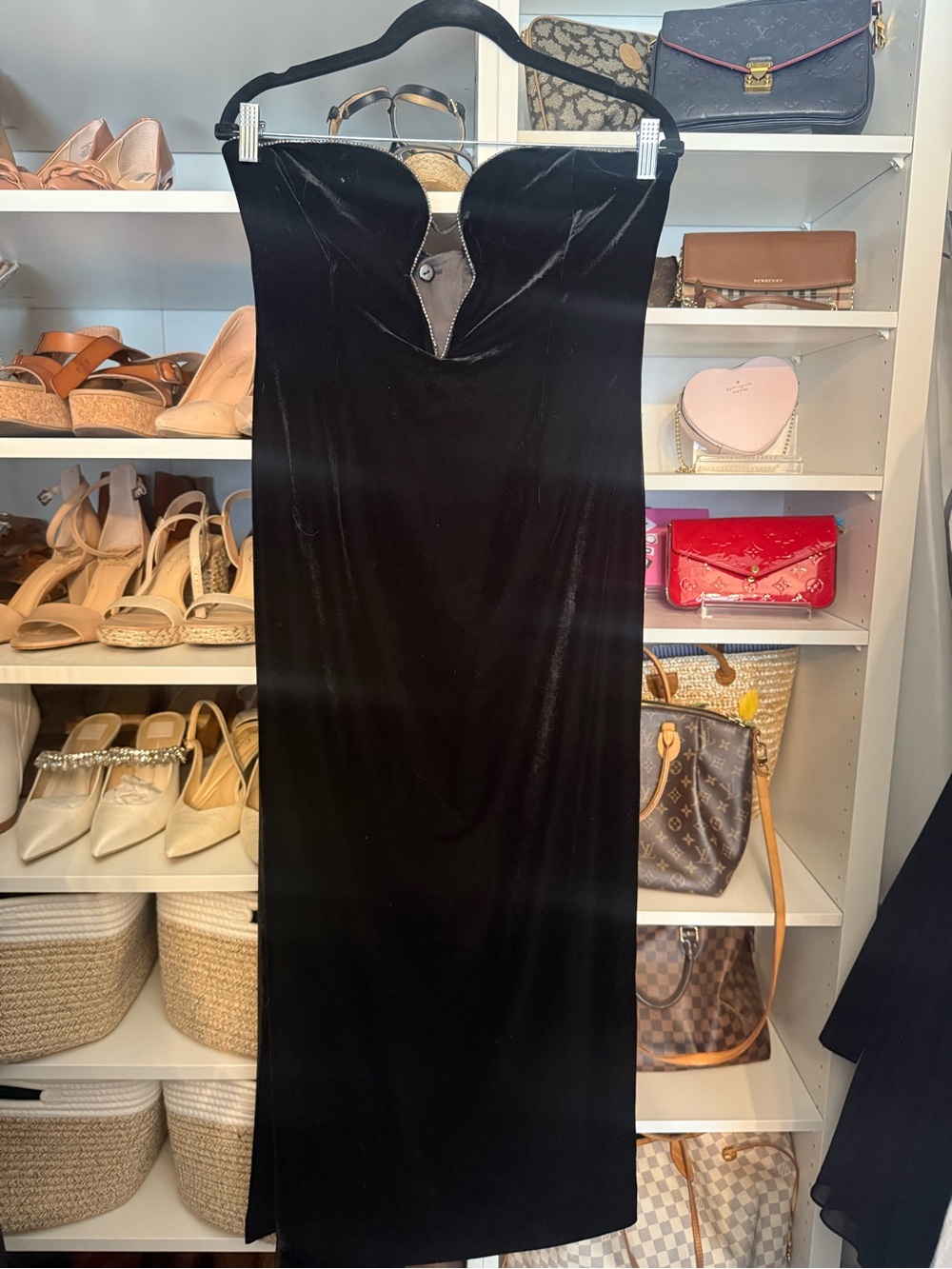 Bardot Black Strapless Velvet Midi Dress